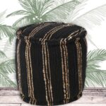 Pouf Cochin Noir Rayé jute déco ethnique chic Athezza
