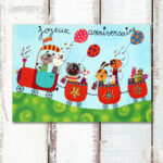 Carte postale Joyeux Anniversaire Train Corinne Bittler