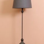 Lampe tige fine et pied tulipe bois et métal déco brocante